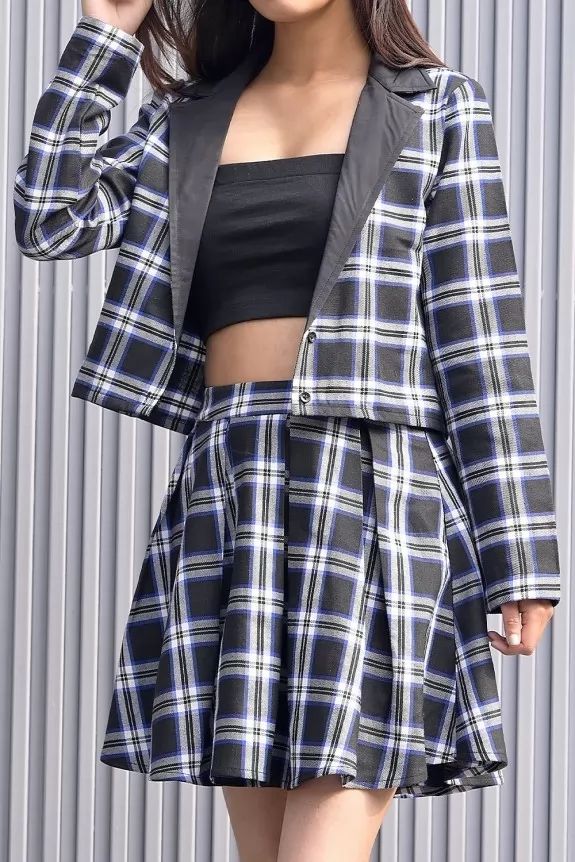 Checkered blazer hotsell and skirt set