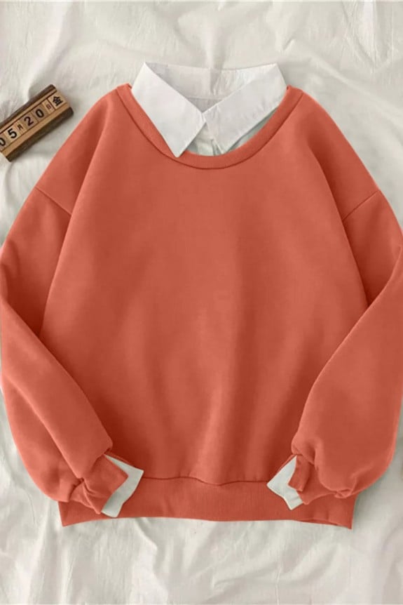  Mecca Orange Collared Neckline Oversized Sweatshirt