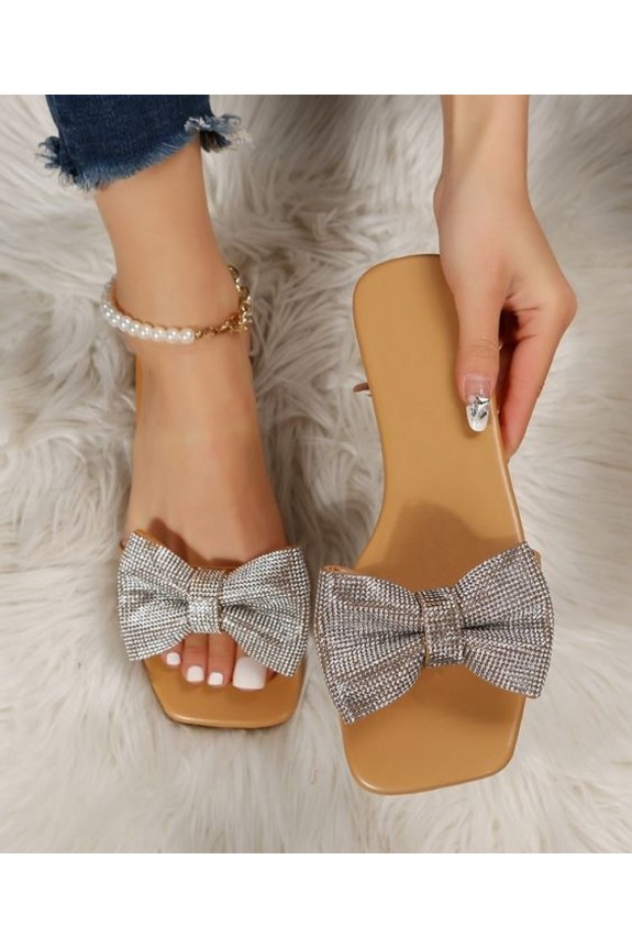 Shimmer bow brown flats 