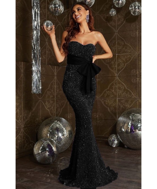  Bow Front Sequin Tube  Party Dress