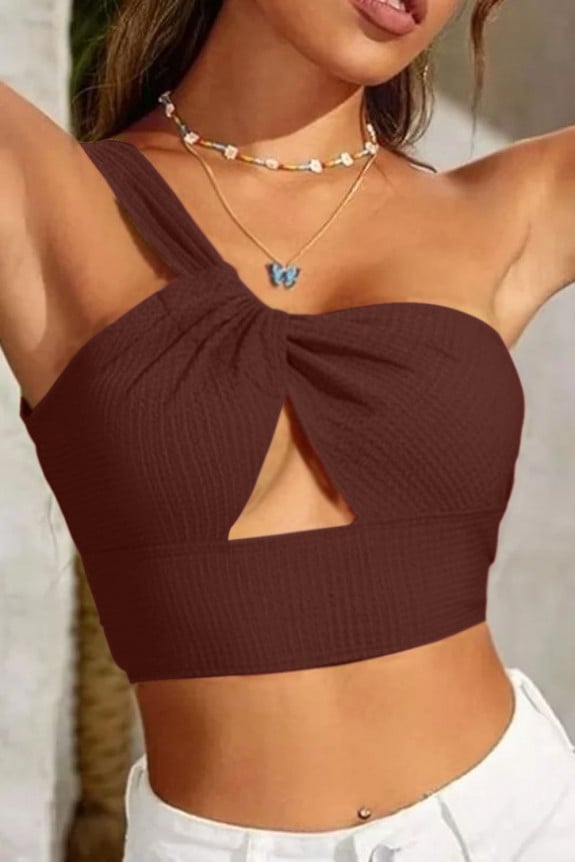 Cut Out One Shoulder Ruched Crop Top