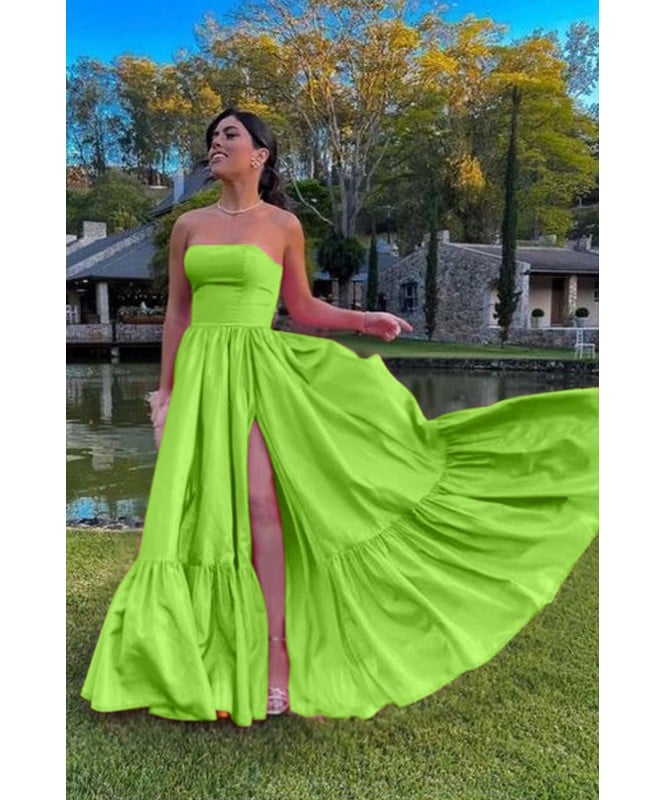 Cotton Green Strapless Prom Dresses