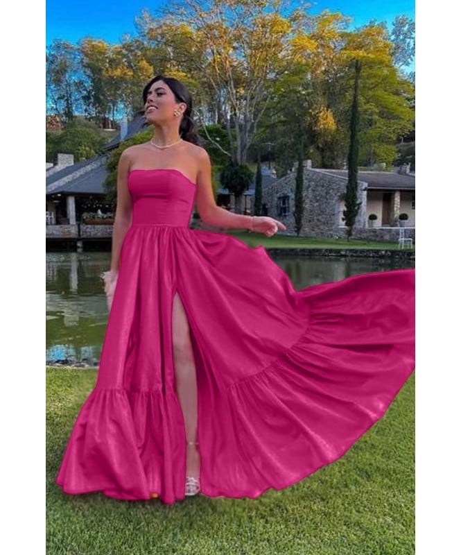 Cotton Pink Strapless Prom Dresses