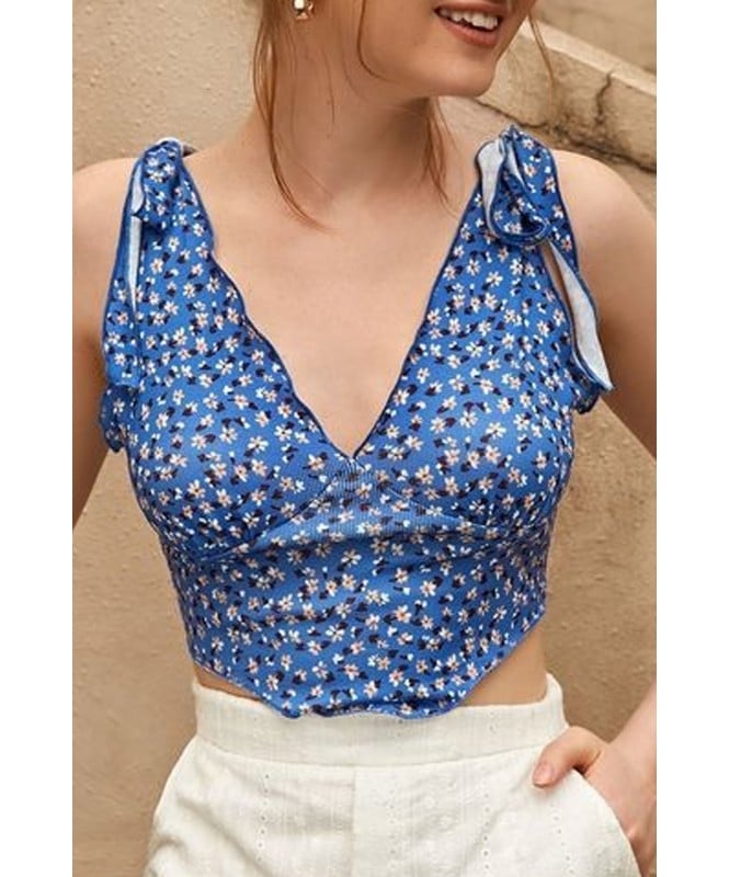 Ditsy Floral Print Ruffle Crop Top
