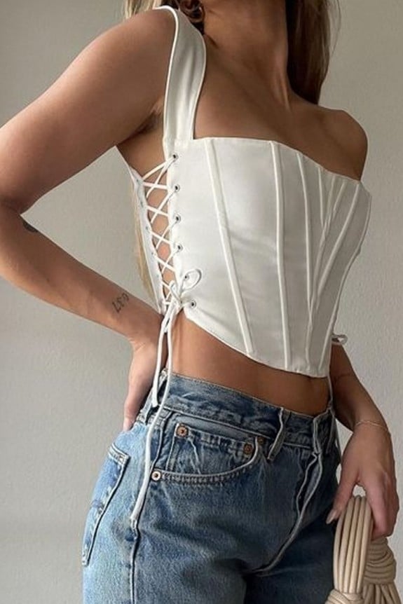 Corset Style White Crop Top