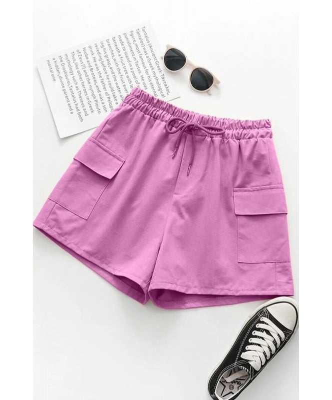 Solid Women Pink High Waist Shorts