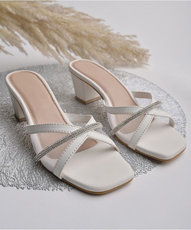 Pretty white net heels