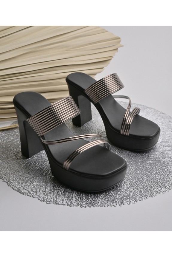 Metallic shine platforms heels
