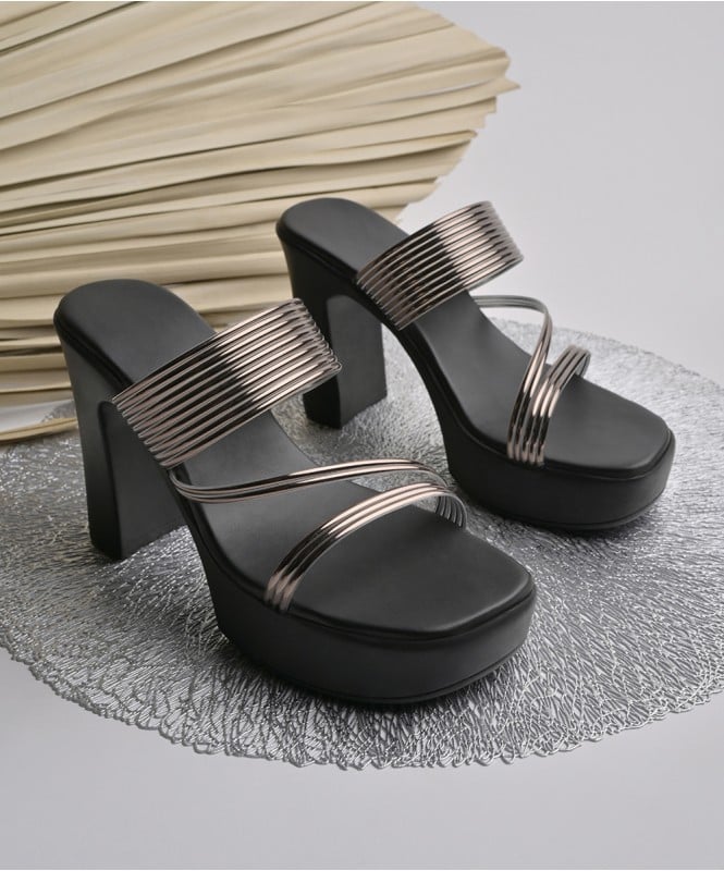 Metallic shine platforms heels