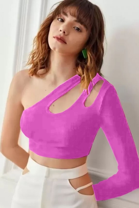 Pink One-Shoulder Crop Top