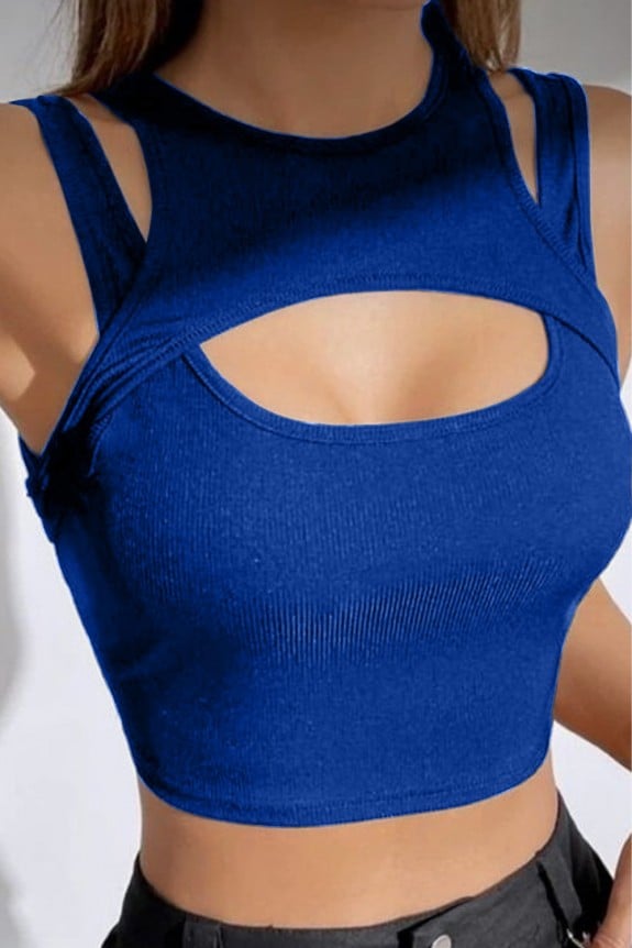 Blue Solid Cut Out Top