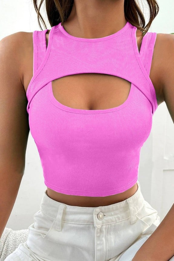 Pink Solid Cut Out Top