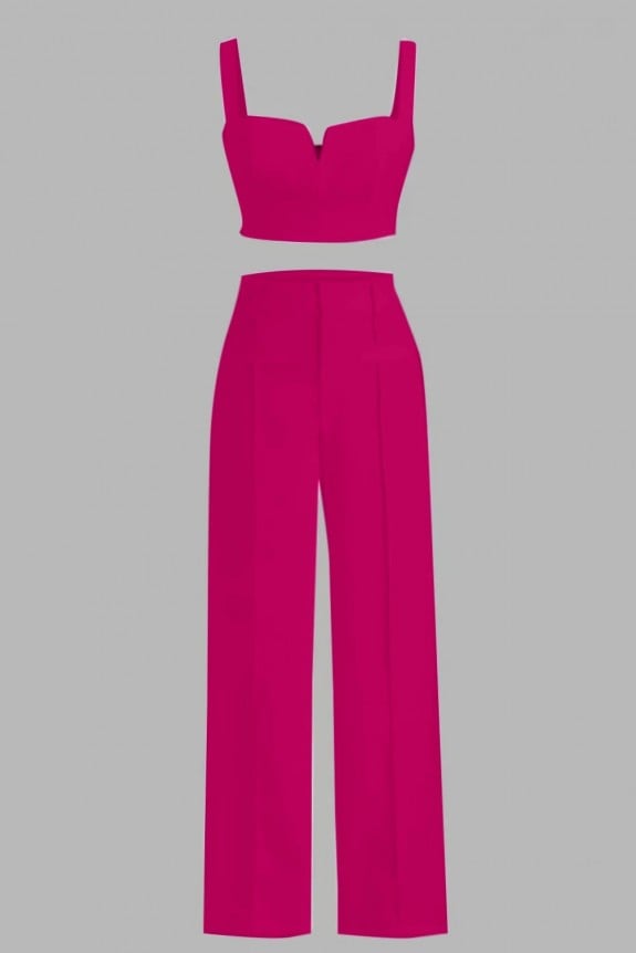 Set of 2 - Magenta Pink Crop Top with pants