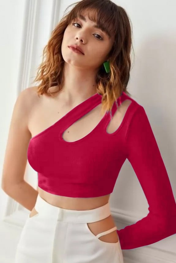 Hot Pink  One-Shoulder Crop Top