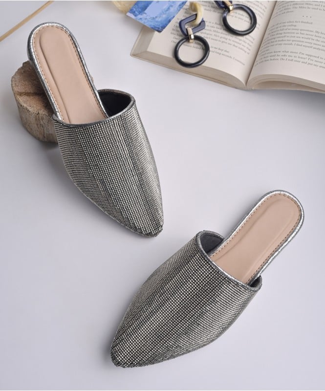 Silver shimmer mules 
