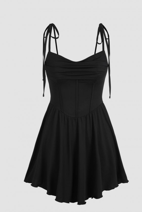Black Tie-Up Fit & Flare Dress