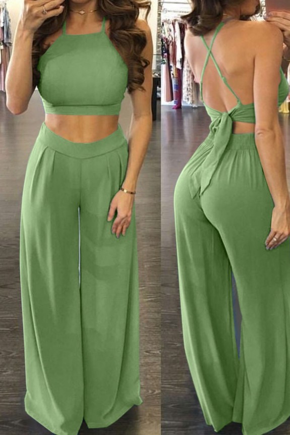 Set of 2- Green Crop Top With High waist Trouser