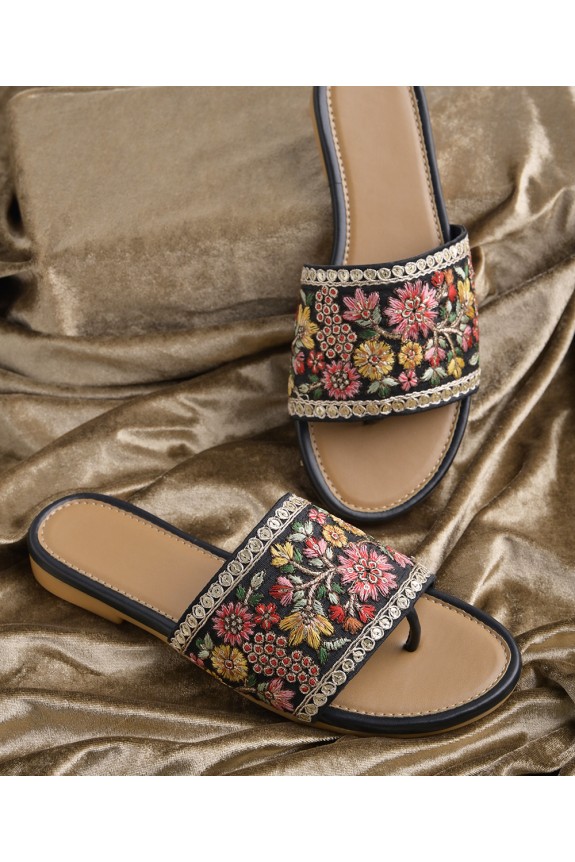 Ethnic embroidered strap flats 
